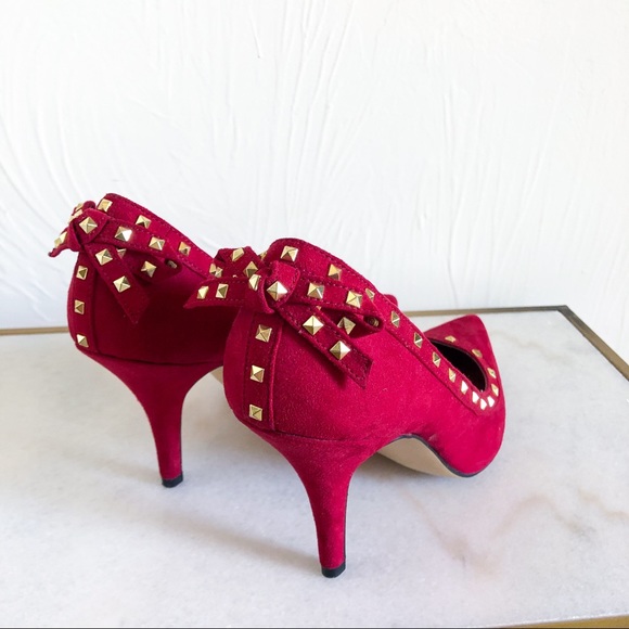 Elle Red Rockstud Bow Heels - Picture 2 of 9